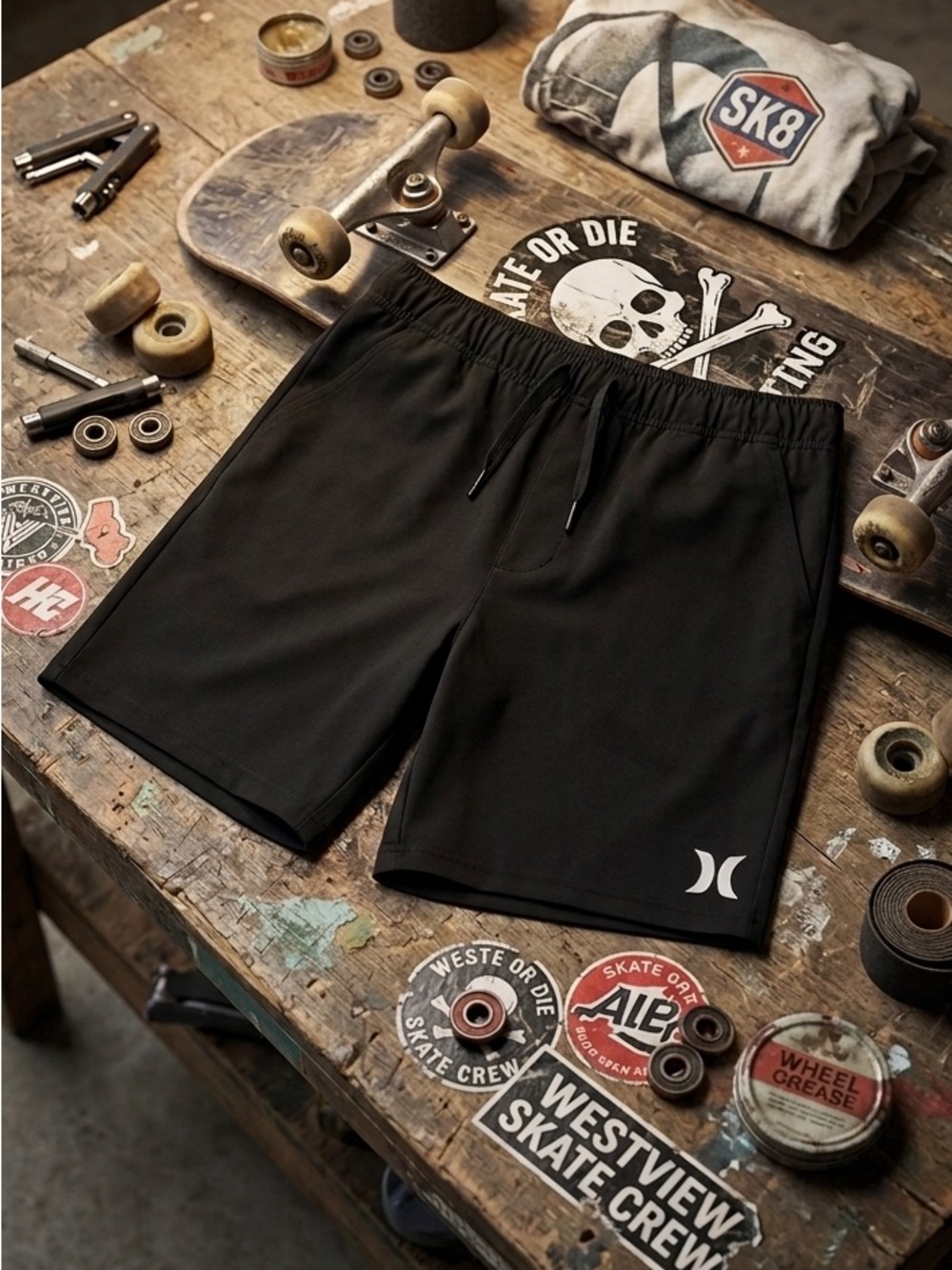 Hurley Boys' Black Performance Skater Shorts Size S (6/7)